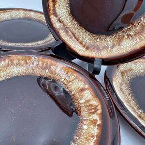 Vintage Dinner Plates in Gourmet Brown Drip Glaze by Pfaltzgraff 10"  Set of 4